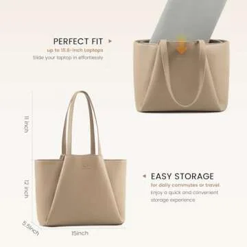 LOVEVOOK Laptop Tote Bag for Women 15.6 Inch Work Bag Leather Laptop Bag with Clutch, Large Capacity Office Purse Computer Briefcase Shoulder Bag for Casual Business Travel, Sandy