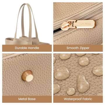 LOVEVOOK Laptop Tote Bag for Women 15.6 Inch Work Bag Leather Laptop Bag with Clutch, Large Capacity Office Purse Computer Briefcase Shoulder Bag for Casual Business Travel, Sandy