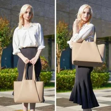 LOVEVOOK Laptop Tote Bag for Women 15.6 Inch Work Bag Leather Laptop Bag with Clutch, Large Capacity Office Purse Computer Briefcase Shoulder Bag for Casual Business Travel, Sandy