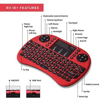 Rii i8+ Mini Wireless 2.4G Backlight Touchpad Keyboard with Mouse for PC/Mac/Android, Red (mwki8+)