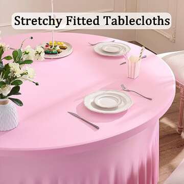 Htper Spandex Pink Round Tablecloth for 60in Tables