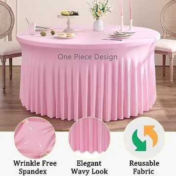 Htper Spandex Pink Round Tablecloth for 60in Tables