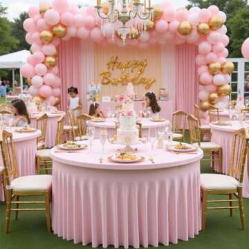 Htper Spandex Pink Round Tablecloth for 60in Tables