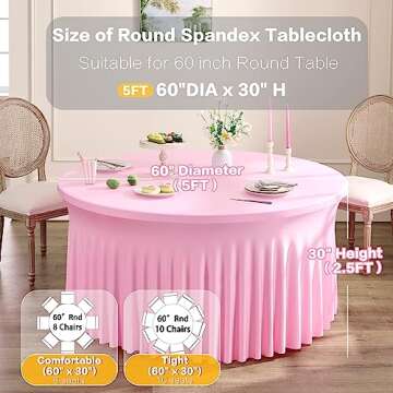Htper Spandex Pink Round Tablecloth for 60in Tables