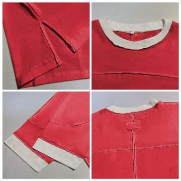 Songling Womens 3/4 Length Sleeve Casual Loose Fit Summer Tee Shirt Basics Cotton t Shirts Trendy Tops(Red,L)