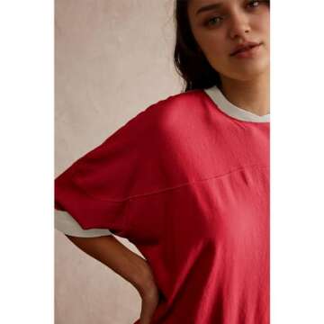Songling Womens 3/4 Length Sleeve Casual Loose Fit Summer Tee Shirt Basics Cotton t Shirts Trendy Tops(Red,L)