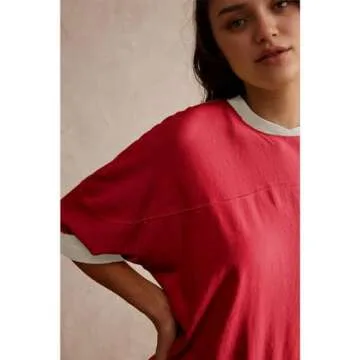 Songling Womens 3/4 Length Sleeve Casual Loose Fit Summer Tee Shirt Basics Cotton t Shirts Trendy Tops(Red,L)