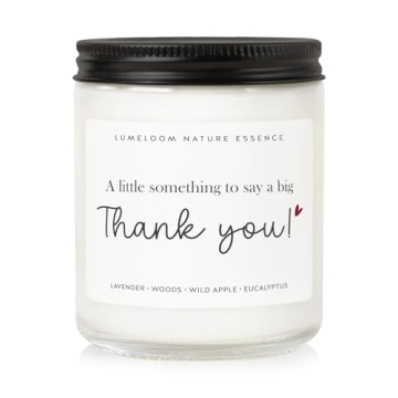 LUMELOOM Thank You Gifts for Women, Men- 9oz Lavender Scented Soy Wax Candle- Thank You Candle, Host...