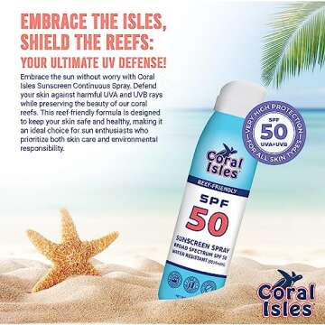 Coral Isles Reef Safe Sunscreen Spray SPF 50 - Broad Spectrum UVA/UVB Protection - Octinoxate & Oxybenzone Free - Hawaii Compliant - Non-Greasy, Fragrance Free - Water Resistant - 6 Fl Oz 3 pack