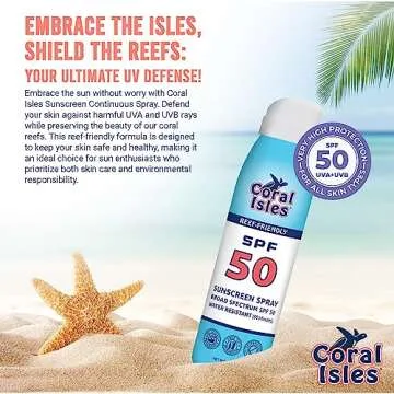 Coral Isles Reef Safe Sunscreen Spray SPF 50 - Broad Spectrum UVA/UVB Protection - Octinoxate & Oxybenzone Free - Hawaii Compliant - Non-Greasy, Fragrance Free - Water Resistant - 6 Fl Oz 3 pack