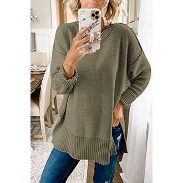 MEROKEETY Women's 2024 Fall Casual Crew Neck Side Split Pullover Sweater Loose Long Sleeve Jumper To...