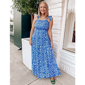 Tobrief Maxi Dress Floral Women Summer Square Neck Style