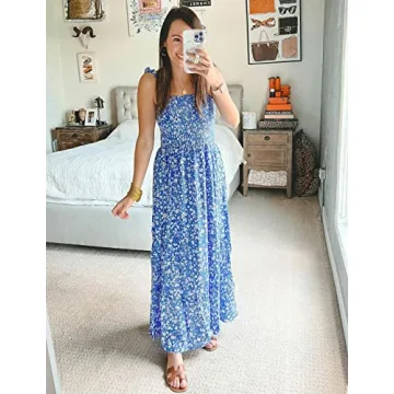 Tobrief Maxi Dress Floral Women Summer Square Neck Style