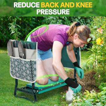 EAONE Garden Kneeler and Seat, Foldable Garden Bench Stool with Soft Kneeling Pad, Gardening Hand Tools and Gloves, and Tools Pouches, Gardening Gifts for Men and Women, Protecting Knees & Back