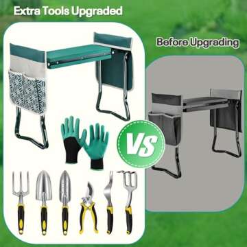 EAONE Garden Kneeler and Seat, Foldable Garden Bench Stool with Soft Kneeling Pad, Gardening Hand Tools and Gloves, and Tools Pouches, Gardening Gifts for Men and Women, Protecting Knees & Back