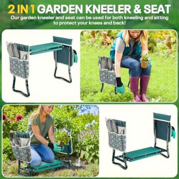 EAONE Garden Kneeler and Seat, Foldable Garden Bench Stool with Soft Kneeling Pad, Gardening Hand Tools and Gloves, and Tools Pouches, Gardening Gifts for Men and Women, Protecting Knees & Back