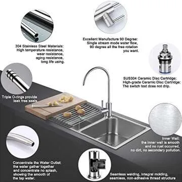ESOW Kitchen Water Filter Faucet, 100% Lead-Free Drinking Water Faucet Fits Most Reverse Osmosis Units or Water Filtration System in Non-Air Gap, Stainless Steel 304 Body Brushed Nickel Finish