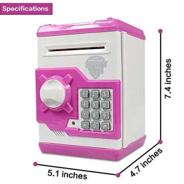 HUSAN Piggy Banks for Kids, Electronic Password Code Money Banks ATM Banks Box Coin Bank for Children Boys and Girls (White/Pink)