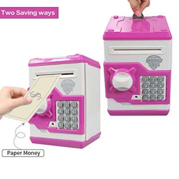 HUSAN Piggy Banks for Kids, Electronic Password Code Money Banks ATM Banks Box Coin Bank for Children Boys and Girls (White/Pink)