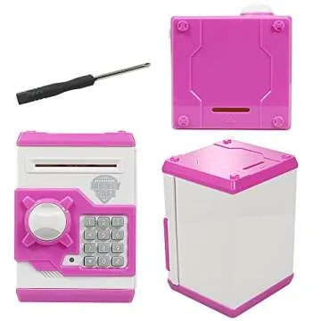 HUSAN Piggy Banks for Kids, Electronic Password Code Money Banks ATM Banks Box Coin Bank for Children Boys and Girls (White/Pink)