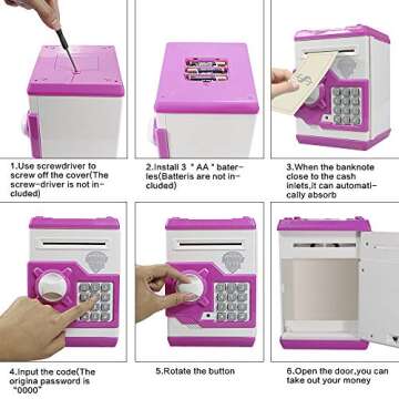 HUSAN Piggy Banks for Kids, Electronic Password Code Money Banks ATM Banks Box Coin Bank for Children Boys and Girls (White/Pink)