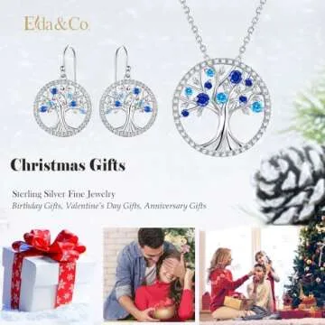 Tree of Life Jewelry Necklace Earrings Set Women March September Birthstone Valentines Day Birthday ...