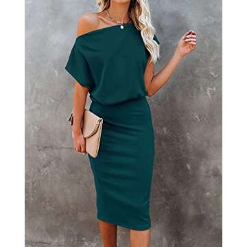 Ezbelle Sexy Off Shoulder Bodycon Dress - Party Ready Green Midi