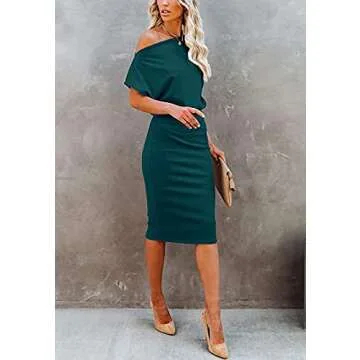 Ezbelle Sexy Off Shoulder Bodycon Dress - Party Ready Green Midi