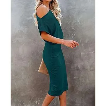 Ezbelle Sexy Off Shoulder Bodycon Dress - Party Ready Green Midi