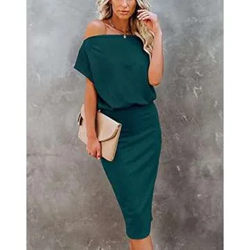 Ezbelle Sexy Off Shoulder Bodycon Dress - Party Ready Green Midi
