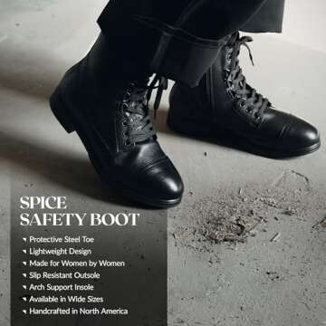 XENA Spice Women’s Safety Steel Toe Work Boots, Premium Leather, Lightweight, Breathable, Comforta...