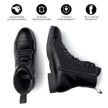 XENA Spice Women’s Safety Steel Toe Work Boots, Premium Leather, Lightweight, Breathable, Comfortable, Slip Resistant, Laces and Side Zipper, ASTM F2413-18 Certified, OSHA Compliant, Black, 8 M