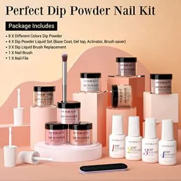 AZUREBEAUTY 17Pcs Dip Powder Nail Kit Starter Nude Skin Tones Champagne Glitter Pink Neutral Acrylic Dipping Powder Liquid Set with Base/Top Coat for French Nail Art Manicure Beginner Party Gift