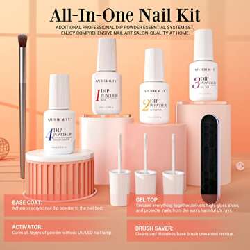 AZUREBEAUTY 17Pcs Dip Powder Nail Kit Starter Nude Skin Tones Champagne Glitter Pink Neutral Acrylic Dipping Powder Liquid Set with Base/Top Coat for French Nail Art Manicure Beginner Party Gift