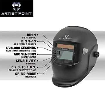 ARTIST POINT AP011001 Auto Darkening Welding Helmet, True Color 1/1/1/2, Solar-Lithium Dual Power, Wide Shade Range 4/9-13 for TIG MIG ARC Weld Hood Helmet, Great Gift Package for Welding Lover