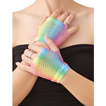 OTPEH Short Fishnet Gloves Fingerless For Women Fish Net Mesh Emo Goth 80s Scene Accessories