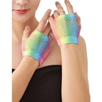 OTPEH Short Fishnet Gloves Fingerless For Women Fish Net Mesh Emo Goth 80s Scene Accessories