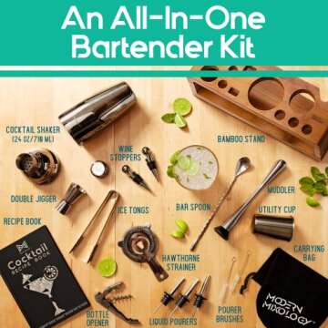 Mixology Bartender Kit: 23-Piece Bar Set Cocktail Shaker Set with Stylish Bamboo Stand | Perfect for...