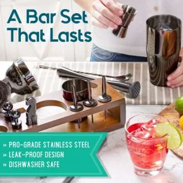 Mixology Bartender Kit: 23-Piece Bar Set Cocktail Shaker Set with Stylish Bamboo Stand | Perfect for Home Bar Tools Bartender Tool Kit and Martini Cocktail Shaker for Awesome Drink Mixing (Black)