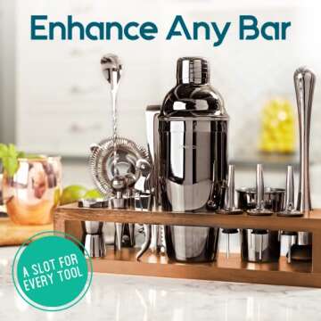 Mixology Bartender Kit: 23-Piece Bar Set Cocktail Shaker Set with Stylish Bamboo Stand | Perfect for Home Bar Tools Bartender Tool Kit and Martini Cocktail Shaker for Awesome Drink Mixing (Black)