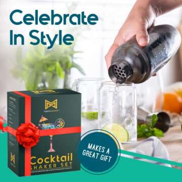 Mixology Bartender Kit: 23-Piece Bar Set Cocktail Shaker Set with Stylish Bamboo Stand | Perfect for Home Bar Tools Bartender Tool Kit and Martini Cocktail Shaker for Awesome Drink Mixing (Black)