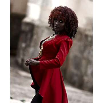 Women's Gothic Tailcoat Steampunk Jacket Tuxedo Suit Coat Victorian Costume S Red