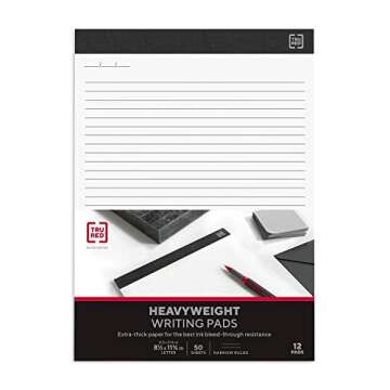 TRU RED Notepads, 8.5-inch x 11.75-inch, Narrow Ruled, White, 50 Sheets/Pad, 12 Pads/Pack (TR57384)