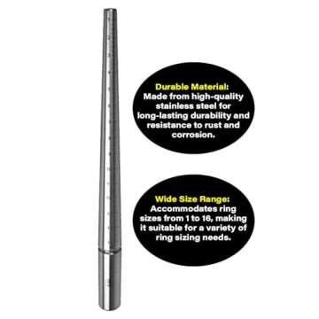 Exquisite Craftsmanship: Premium Solid Stainless Steel Ring Sizing Mandrel for Accurate Measurements, Sizes 1-16