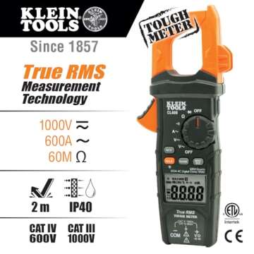 Klein Tools CL600 Clamp Meter - Auto Range, True RMS, 1000V Capability