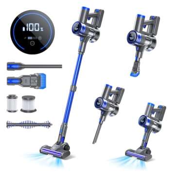 Cordless Vacuum Cleaner, 33KPA/400W, 45 Mins Runtime, 6-in-1 Portable Handheld Stick Vacuum Cleaner