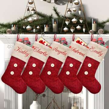 ELEGANTPARK Personalized Christmas Stockings 5 Pack Red Burlap Christmas Stockings Monogrammed Custo...