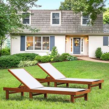 Tangkula Outdoor Wood Chaise Lounge Chair, Patio Chaise Lounger with 5-Position Adjustable Back, Euc...
