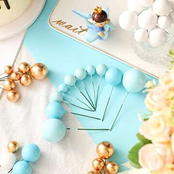 Tondiamo 108 Pcs Balls Cake Topper Balloons Cupcake Topper DIY Cake Insert Topper Foam Cake Balls Baking Decoration for Wedding Anniversary Birthday (Blue, White, Gold,Multi Sizes)