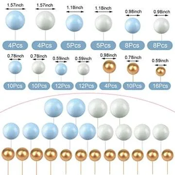 Tondiamo 108 Pcs Balls Cake Topper Balloons Cupcake Topper DIY Cake Insert Topper Foam Cake Balls Baking Decoration for Wedding Anniversary Birthday (Blue, White, Gold,Multi Sizes)